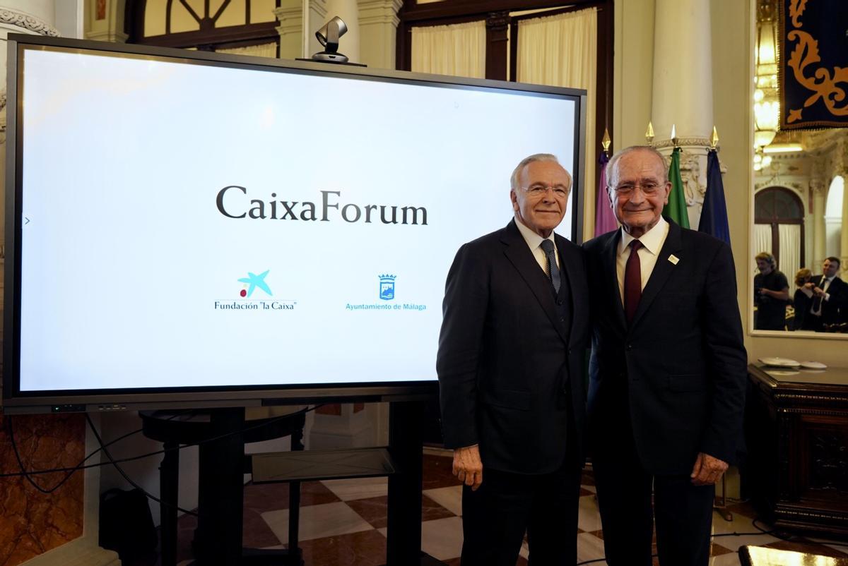 Isidro Fainé y Francisco de la Torre, tras anunciar la llegada de un nuevo Caixaforum a la ciudad de Málaga.