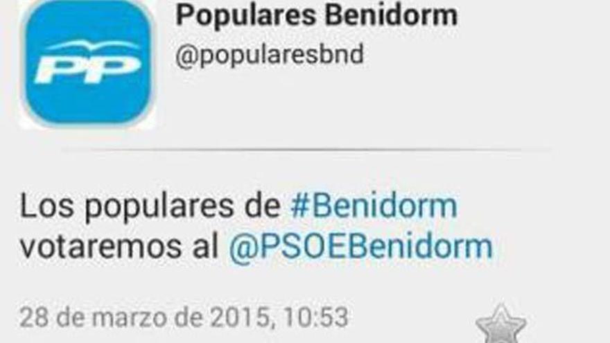 Al PP de Benidorm se le escapa un tuit diciendo que votará al PSOE