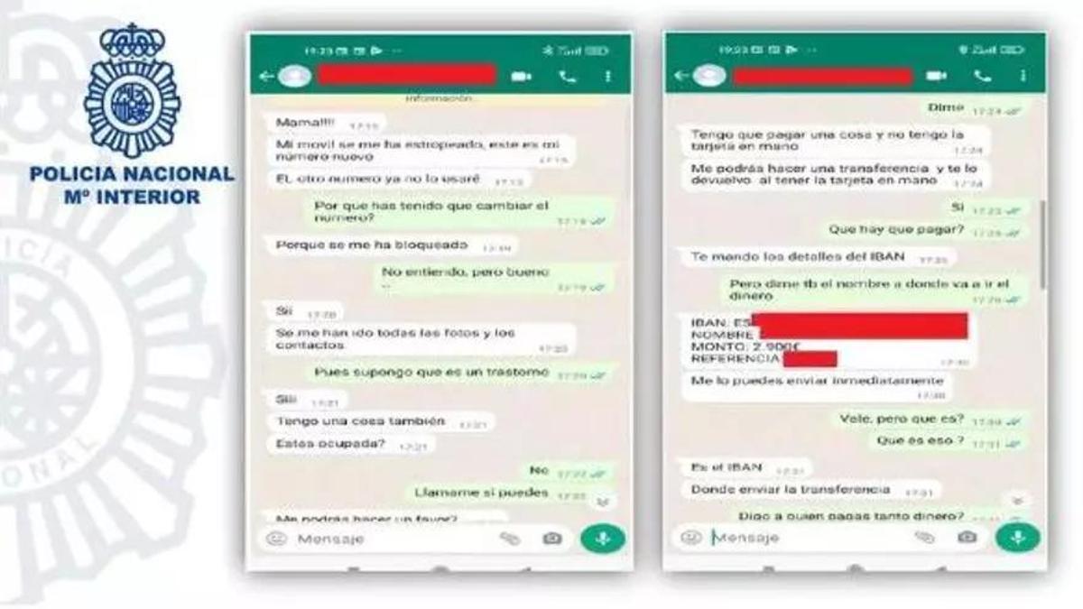La Policía Nacional alerta sobre la estafa del mensaje de Whatsapp del falso hijo que pide dinero con urgencia.