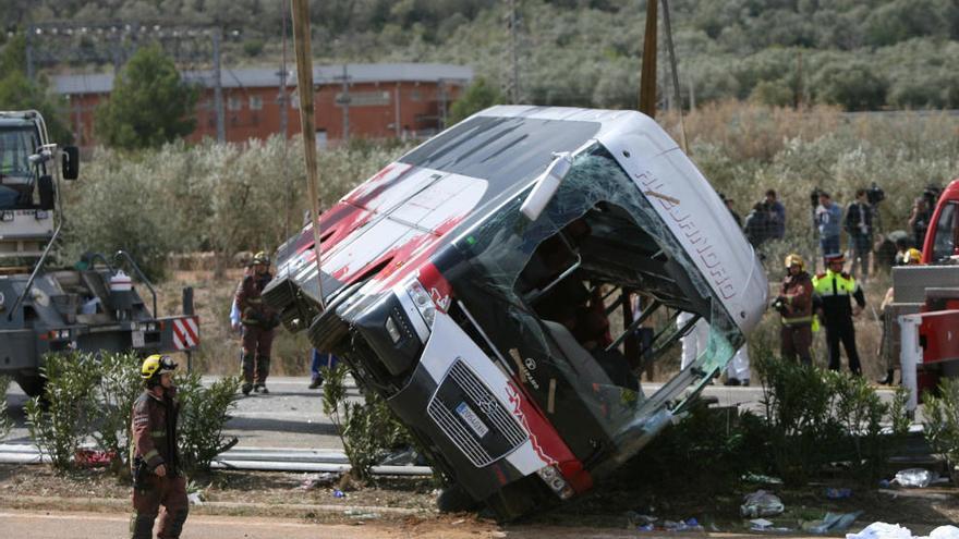 El autobús accidentado en Tarragona al regresar de las Fallas.