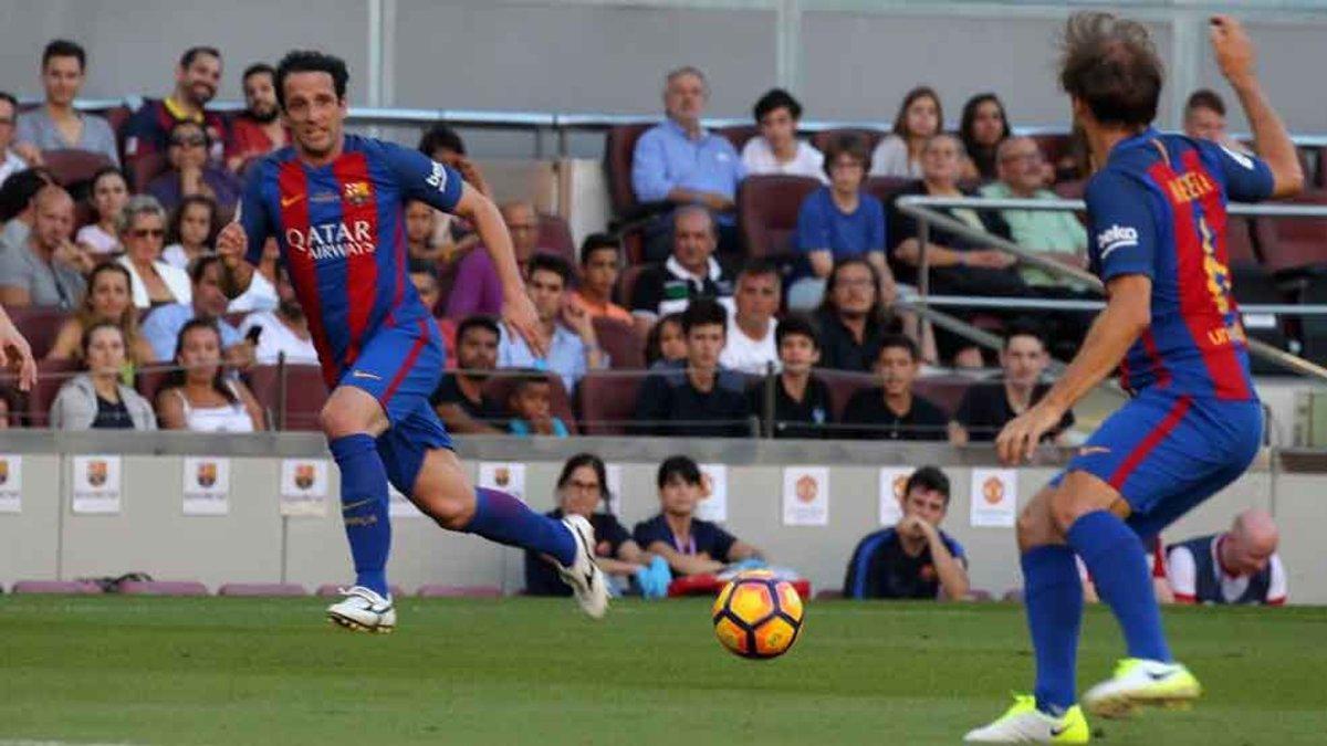 Belletti y Mendieta, dos jugadores del Barça Legends que estarán este martes en el amistoso contra el Inter de Milán