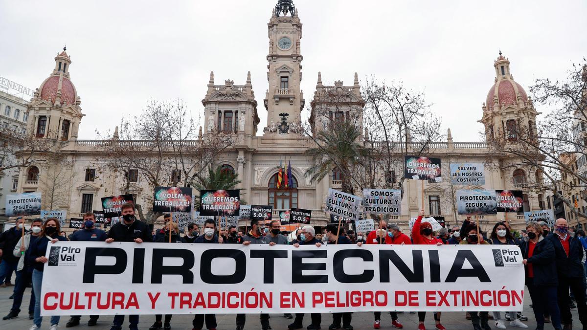 Protesta del sector pirotécnico en València