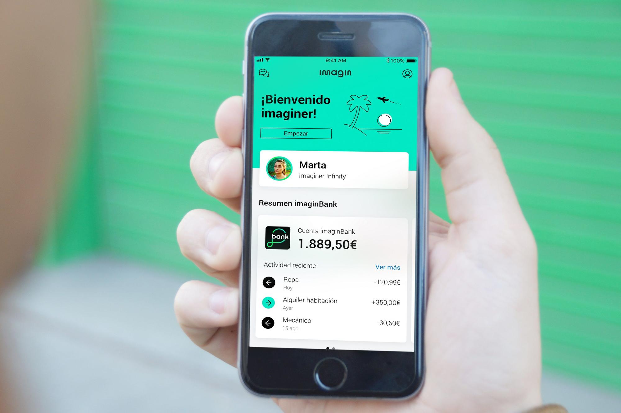 App de Imagin, la plataforma digital de CaixaBank para jóvenes, en un móvil