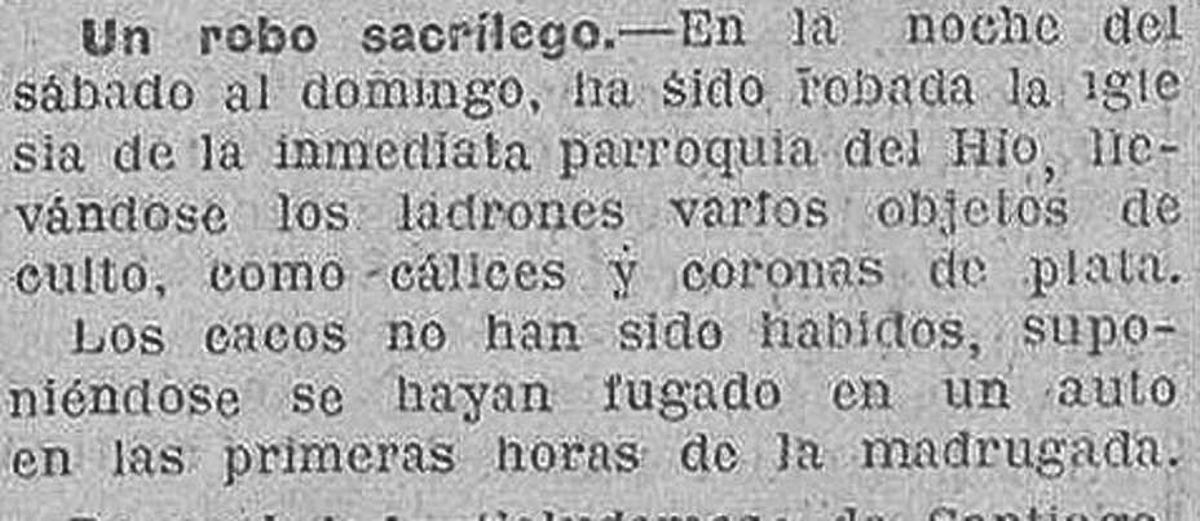 De cando as igrexas de Darbo e do Hío sufriron roubos