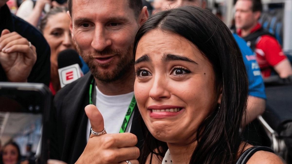 La novia de Colapinto, Maia Reficco, emocionada al conocer a Leo Messi en el GP de Miami