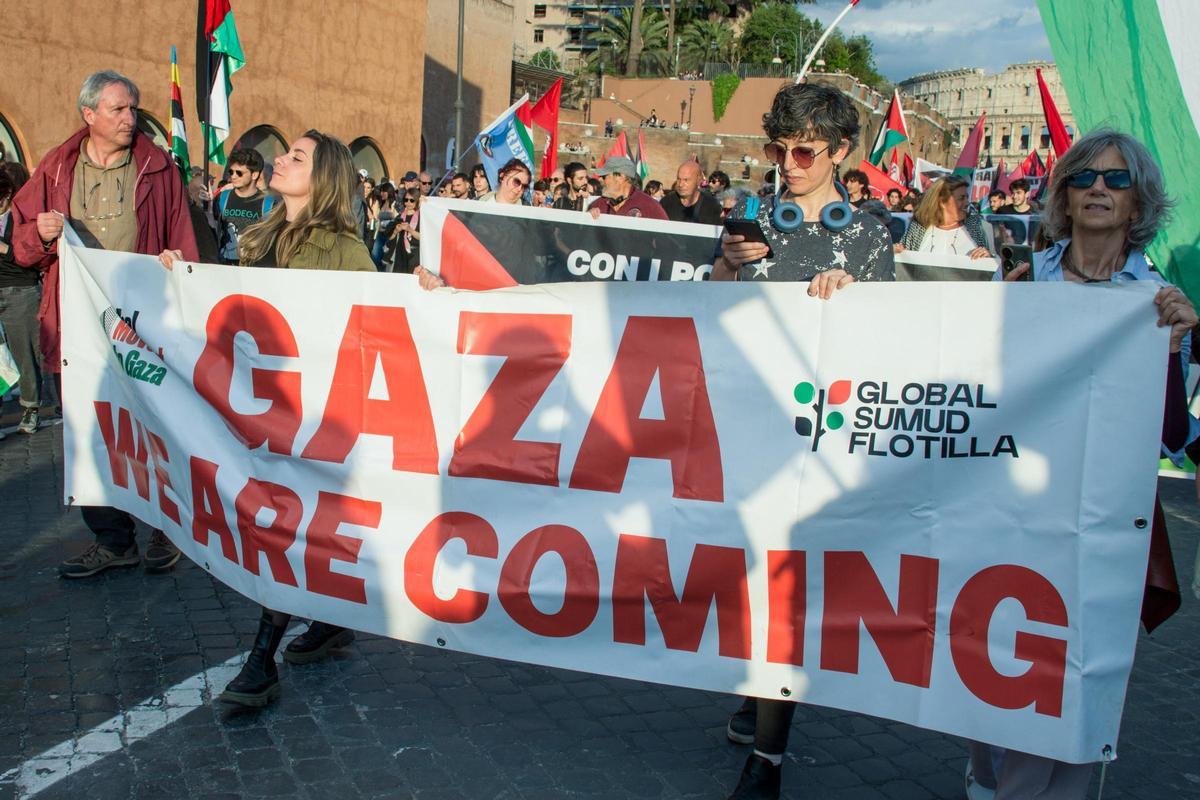Manifestación en Italia a favor de la Flotilla Global Sumud, a 30 de abril de 2026