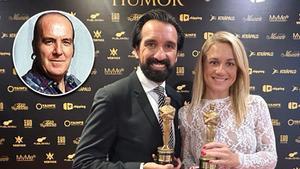 Miguel Lago y Henar Álvarez, con Chiquito de la Calzada.
