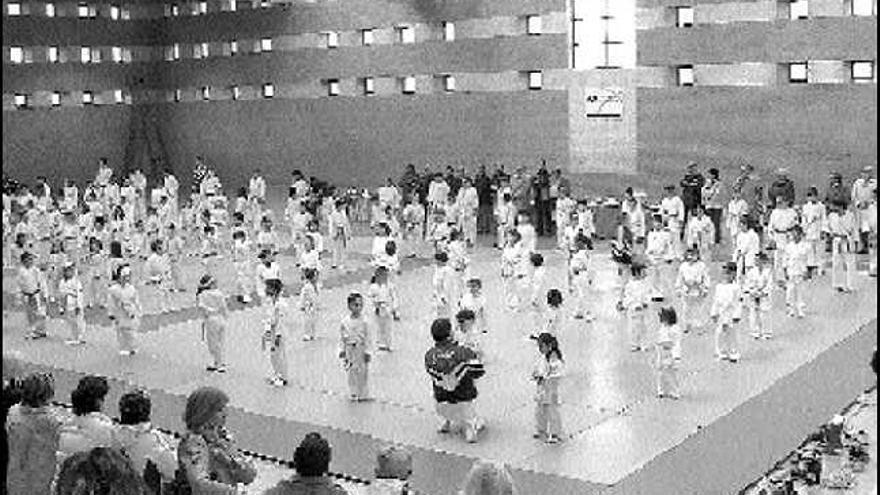 Participantes en el torneo de judo «Santa Bárbara», en el polideportivo de Carbayín Alto.