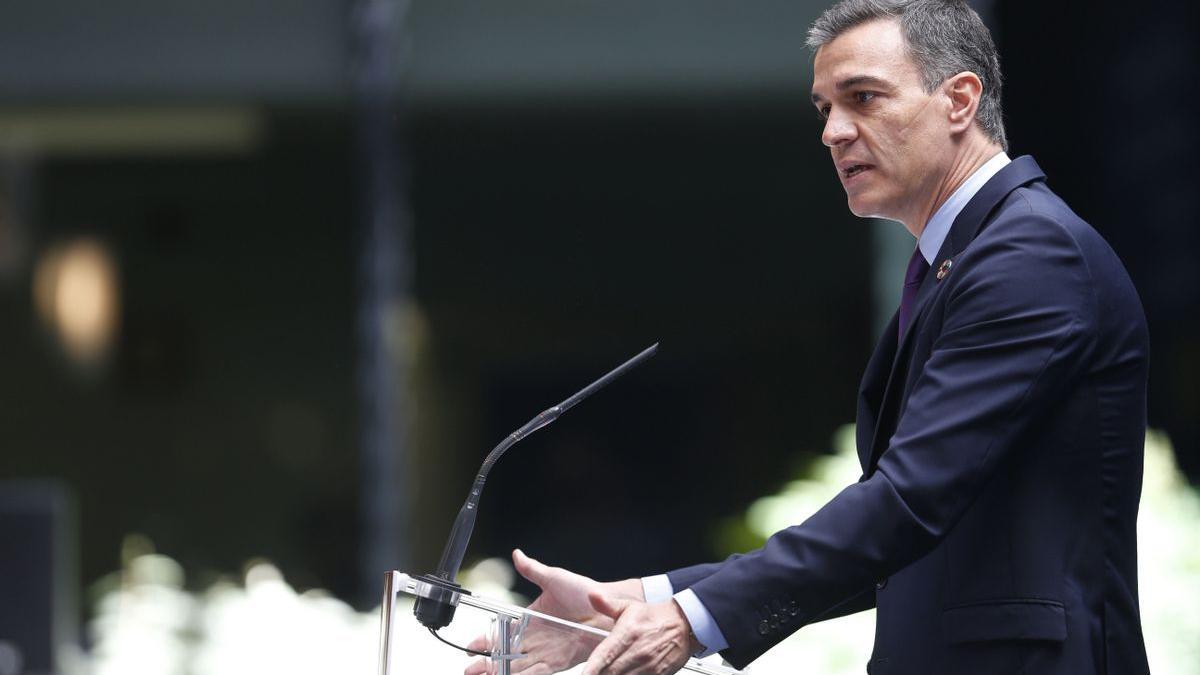 El presidente del Gobierno, Pedro Sánchez, durante la presentación del plan de internacionalización de la economía española.