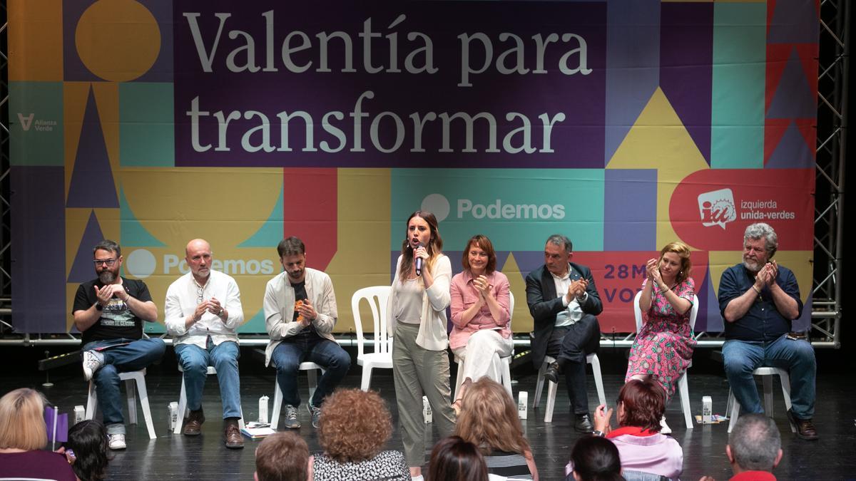 La ministra Irene Montero estuvo este viernes en Murcia para arropar las candidaturas de Podemos.