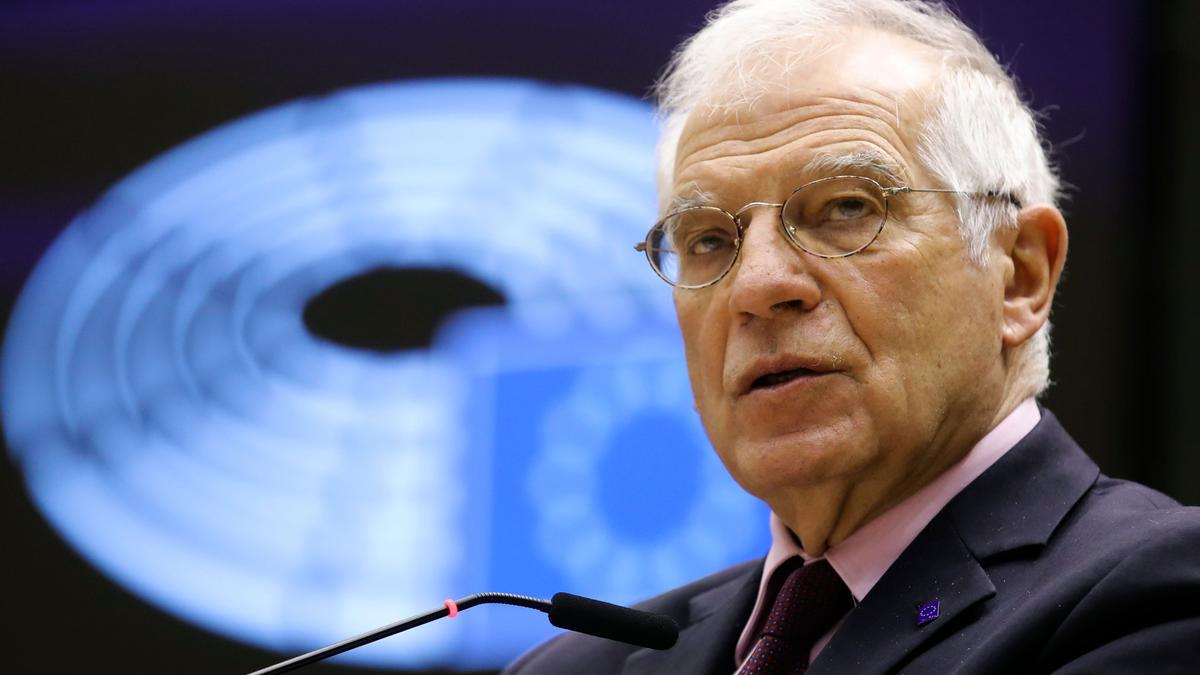 Josep Borrell, este martes, durante el debate en el Parlamento Europeo.