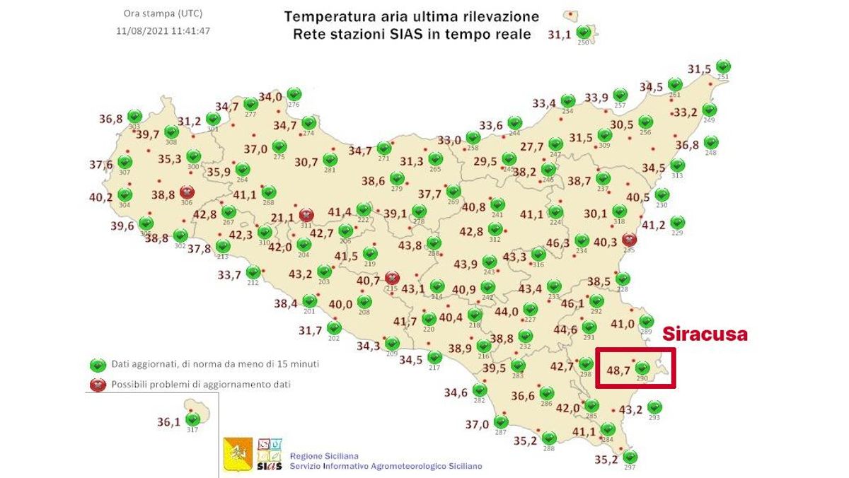 Rècord de calor a Europa: la localitat italiana de Siracusa arriba als 48,7 ºC Rècord de calor a Europa: la localitat italiana de Siracusa arriba als 48,7 ºC