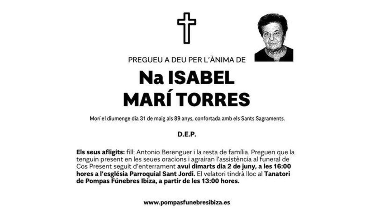 Esquela Isabel Marí Torres