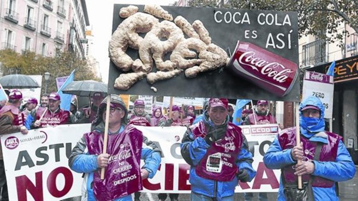 Manifestación de trabajadores de Coca-Cola Iberian Partners en Madrid.