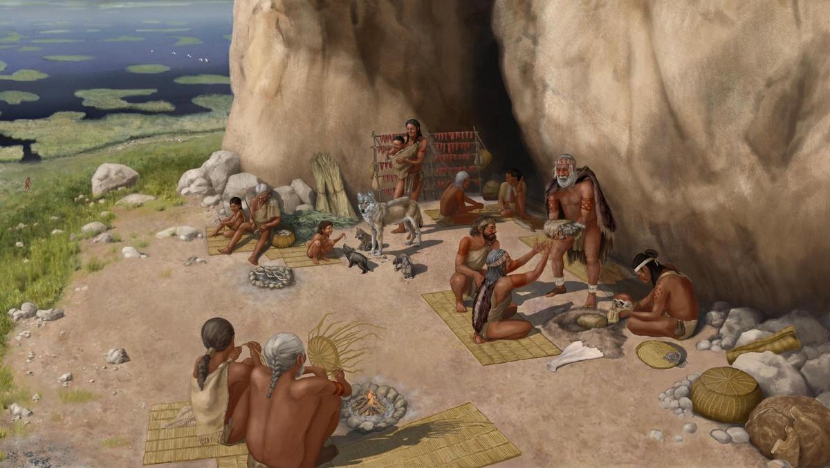 Reconstrucció artística de jaciment de Pinarbasi (Turquia), on es van trobar les restes més antigues de gos