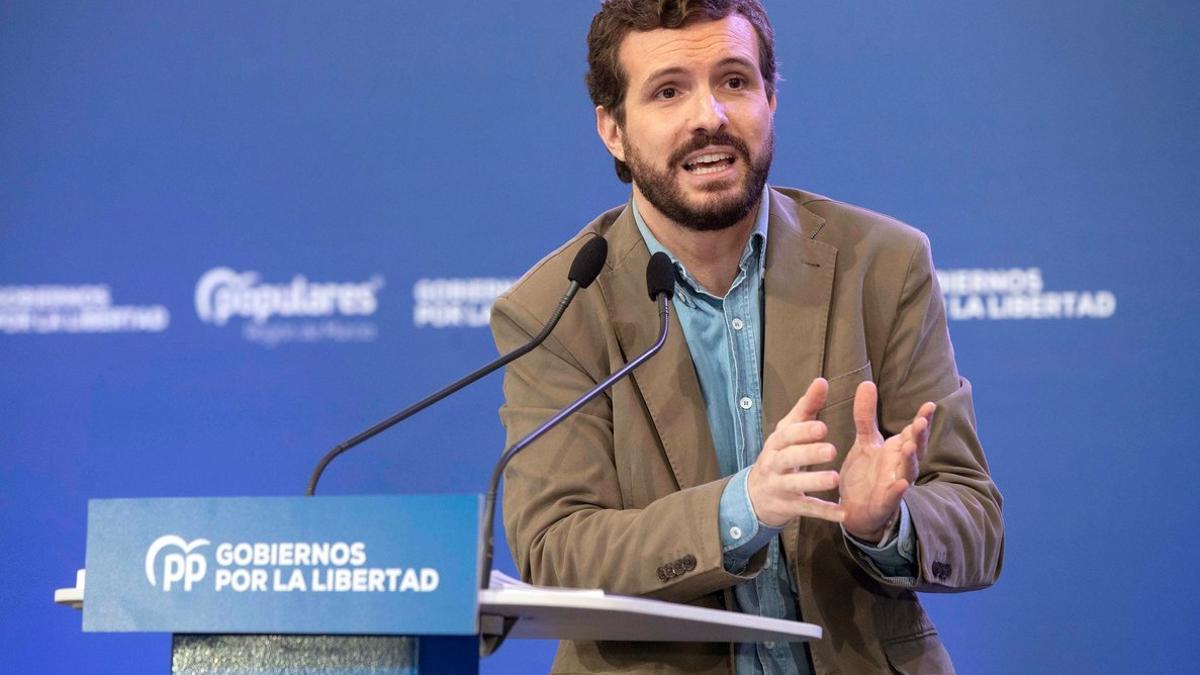 Pablo Casado durante su intervención en un acto del Partido Popular