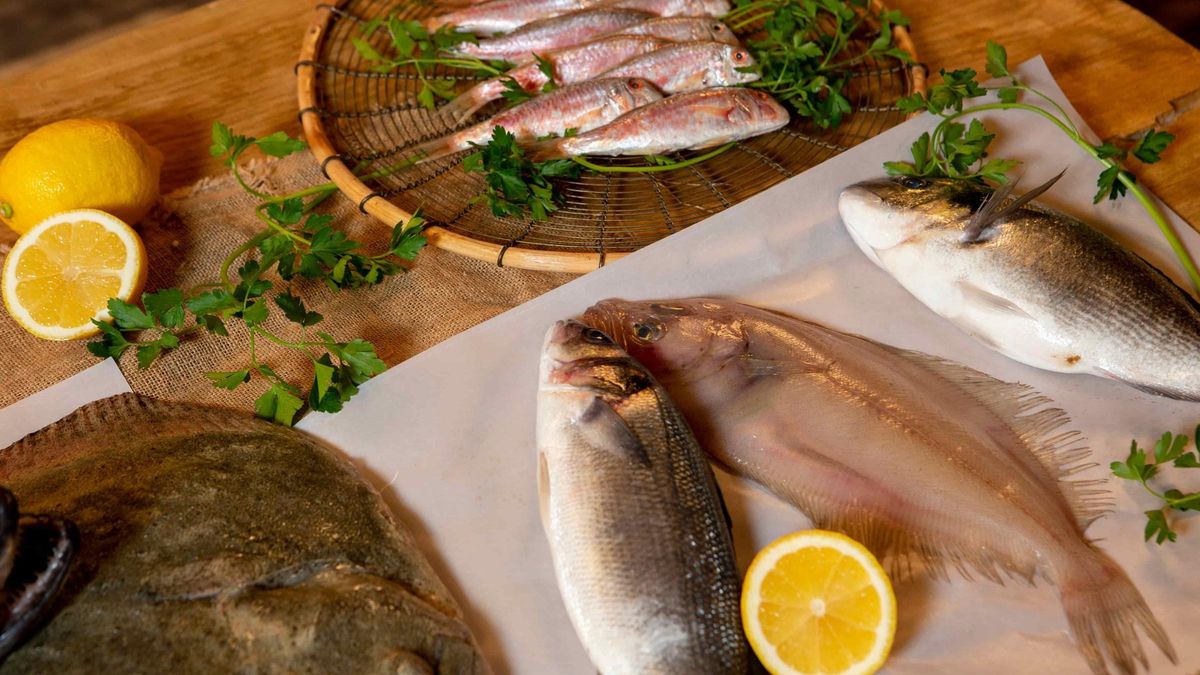 Diferentes pescados frescos.
