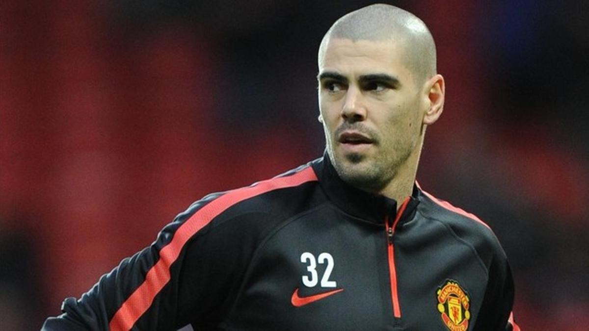 Víctor Valdés, en un entrenamiento del Manchester United.