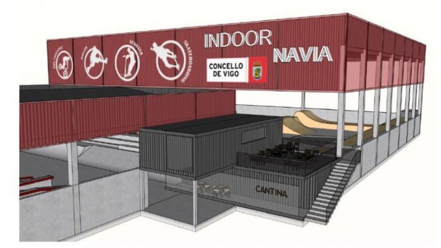 Recreación virtual del futuro “skate park” cubierto que el Concello construirá en Navia.