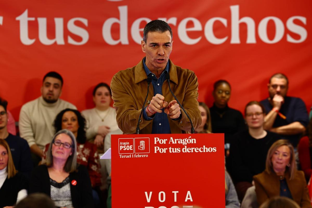 El presidente del Gobierno, Pedro Sánchez, en un acto del PSOE en Teruel