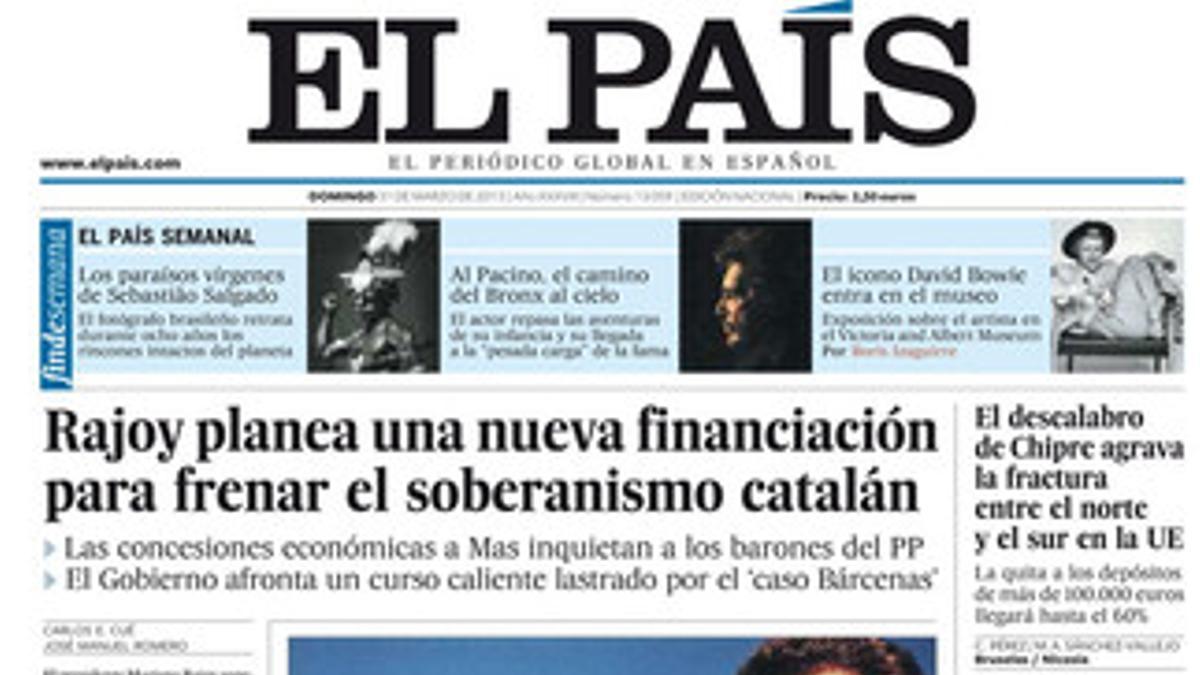 Portada de 'El País' del domingo 31 de marzo.