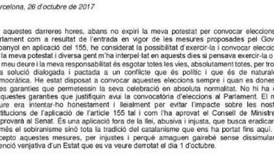 La declaració de Puigdemont: Llegeix la intervenció del president