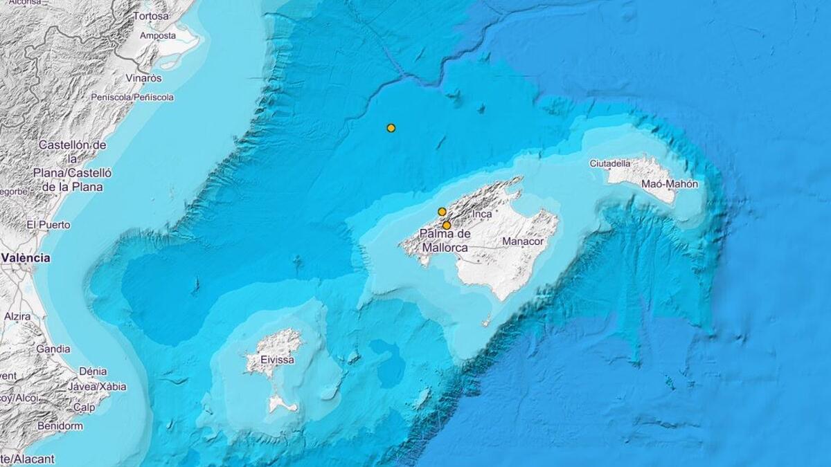 Mapa del Instituto Geográfico Nacional que muestra los terremotos de este martes 22 de febrero