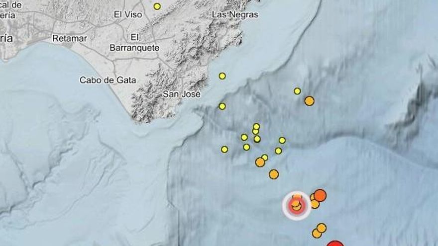 Réplicas del terremoto de magnitud 5,3 registrado frente a la costa de Almería a las 7,13 horas del 14 de julio de 2025