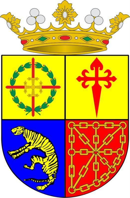 Cuartelado: el 1.º, en oro, la Cruz Laureada de San Fernando; 2.º, en oro, la Cruz de Santiago, de gules; 3.º, en azur, un tigre de oro; 4.º, en gules, una cadena de oro puesta en cruz, aspa y orla. Todo timbrado con una corona de marqués.