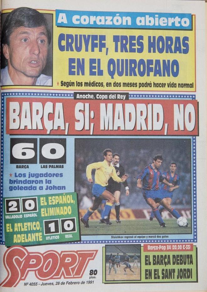 1991 - Johan Cruyff era intervenido en el quirófano mientras el Barça goleaba a Las Palmas en su honor