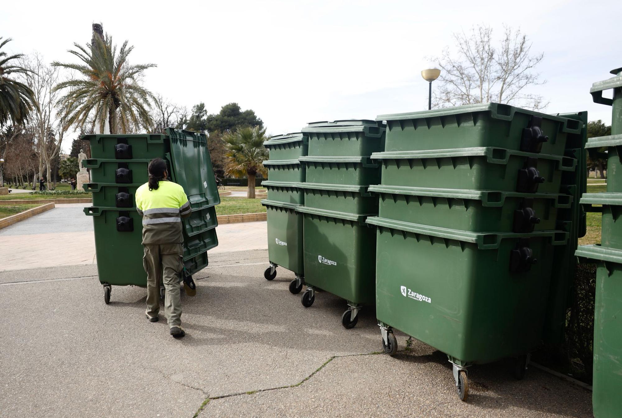 Preparativos de la Cincomarzada en el parque Tío Jorge de Zaragoza