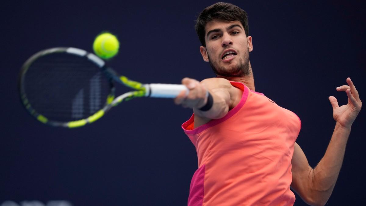 Alcaraz, durante su debut en el ATP 500 de Pekín