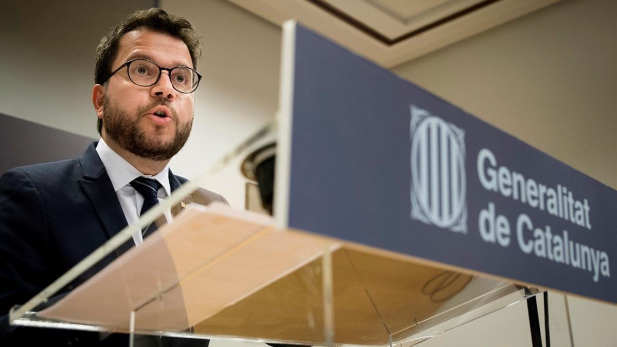 Pere Aragonès en rueda de prensa ofrecida ayer en el Centro Cultural Blanquerna, en Madrid.