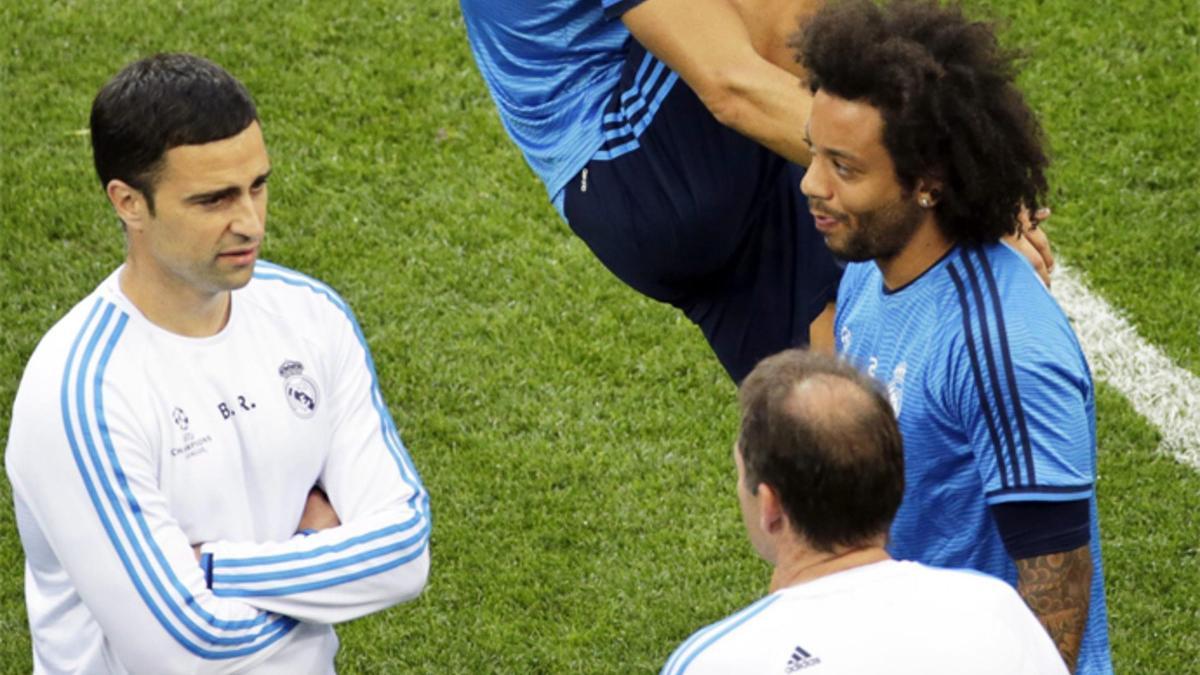 Marcelo, durante el entrenamiento previo de la final de la Champions