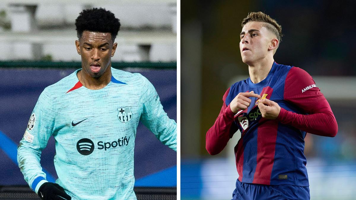 Alejandro Balde y Fermín López con la camiseta del FC Barcelona