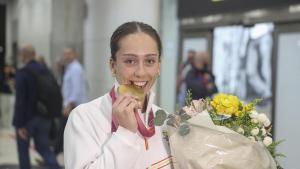 Audrey Pascual, con una de sus medallas, este lunes en Madrid.
