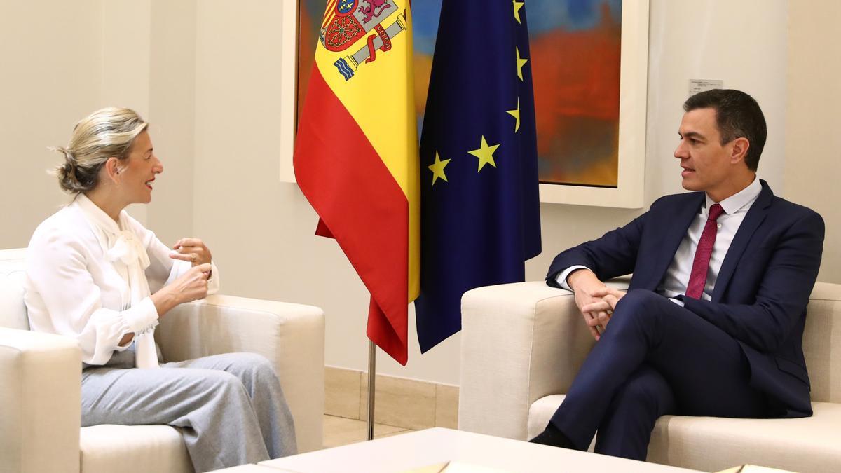 Yolanda Díaz i Pedro Sánchez, en una reunió a la Moncloa