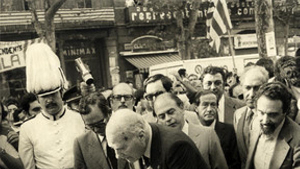 El entonces presidente de la Generalitat, Josep Tarradellas, en la Diada de 1978.