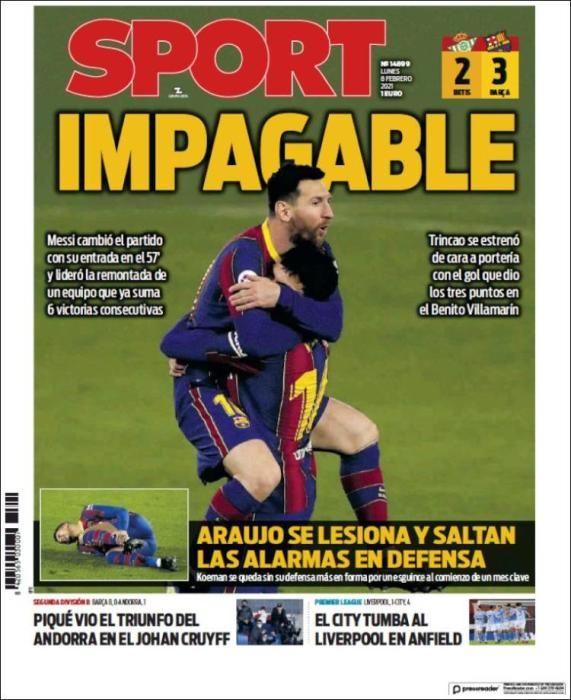 Portada SPORT lunes 8 febrero 2021