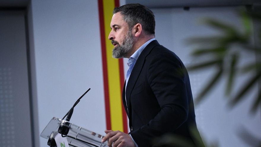 El líder de VOX, Santiago Abascal, durante una rueda de prensa posterior al Comité de Dirección del partido,.