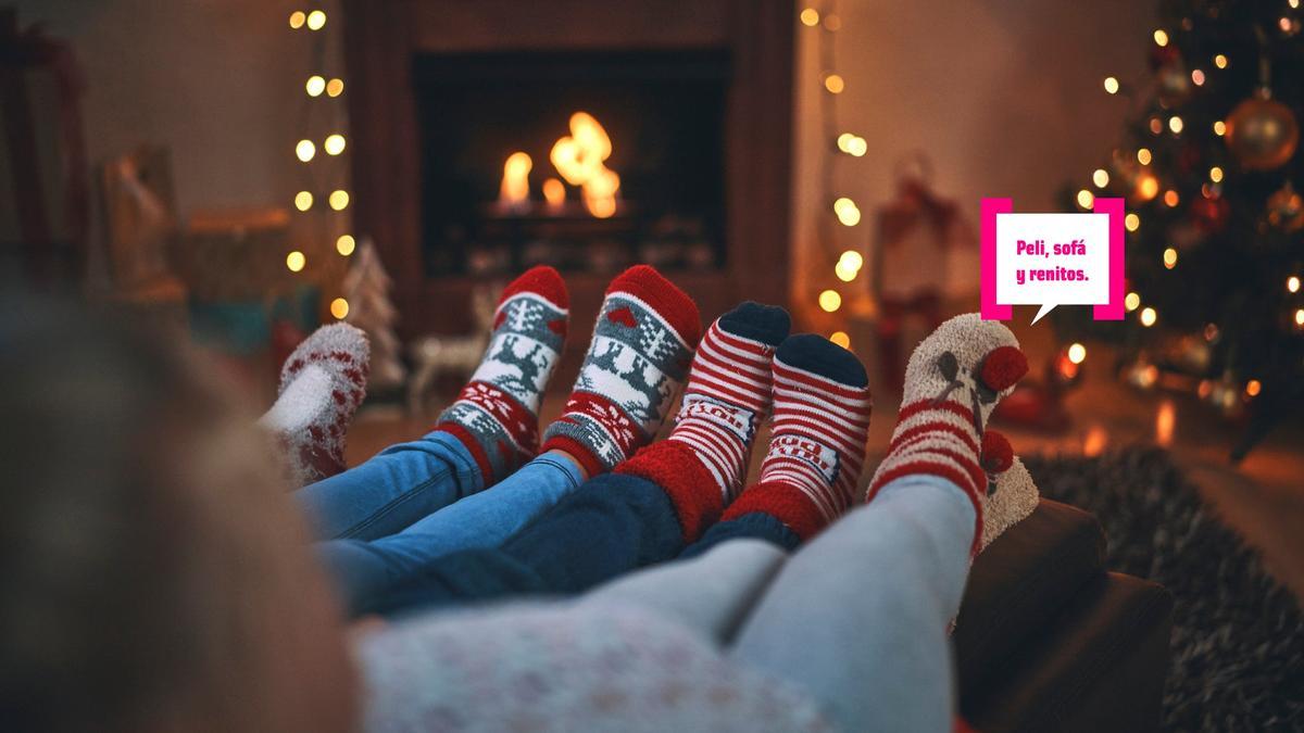 Calcetines de Navidad y chimenea