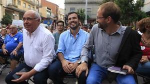 Lluís Rabell, Alberto Garzón y Joan Herrera, ayer en Montcada i Reixac.