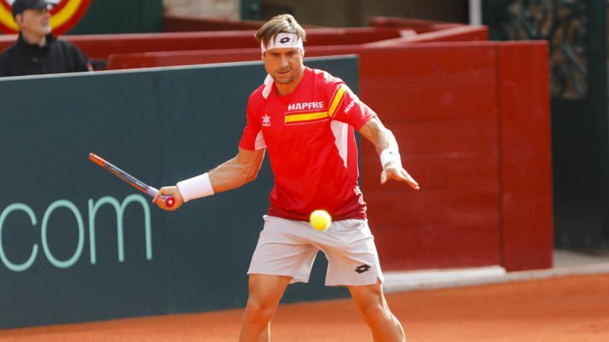 David Ferrer en los entrenamientos de la Davis.