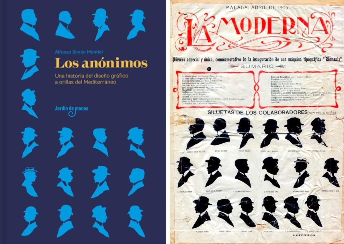 Portada del libro de Alfonso Simón sobre el diseño gráfico en Málaga, y a la izquierda, el número único de 1905.