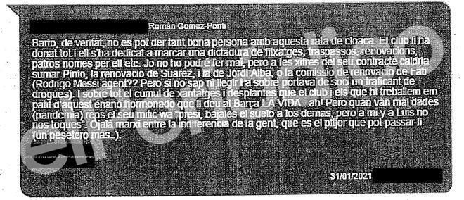 Un dels missatges obtinguts pels Mossos i publicat per El Periódico