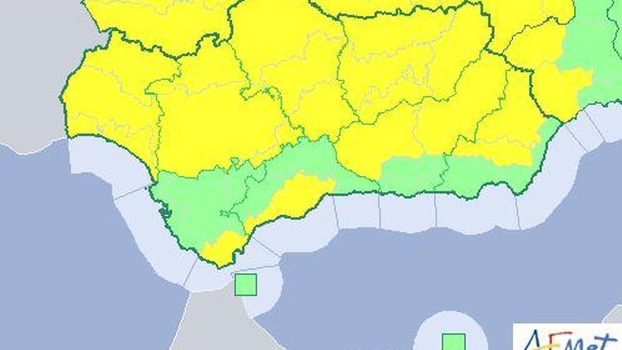 El aviso amarillo afecta a casi toda Andalucía.