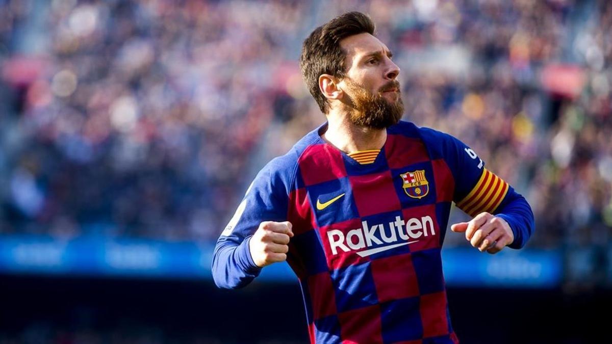 Leo Messi celebra su primer gol ante el Eibar.