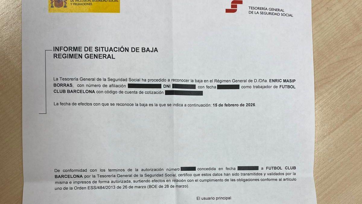 Baja de Enric Masip de la Seguridad Social