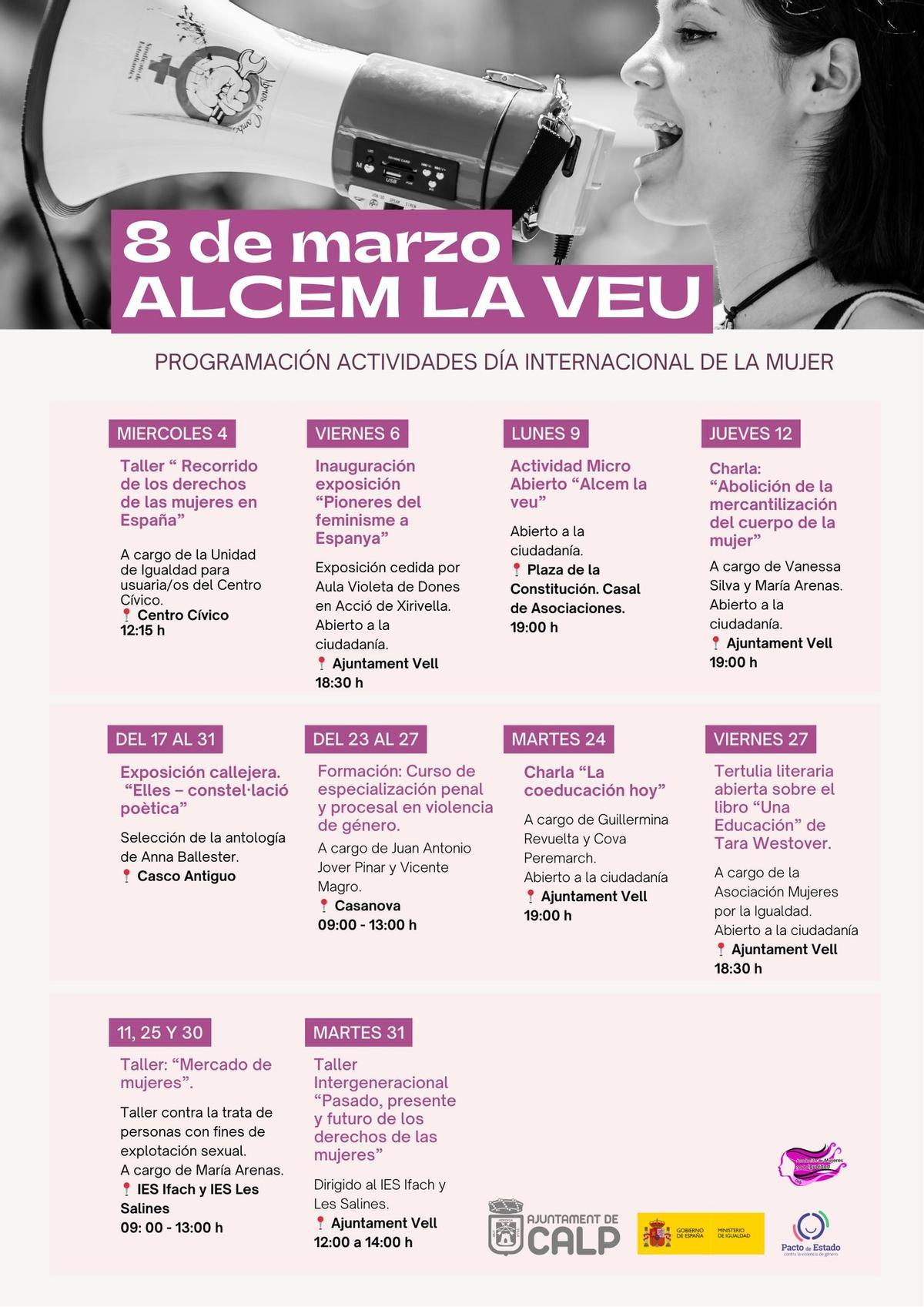 la programción del 8M en Calp