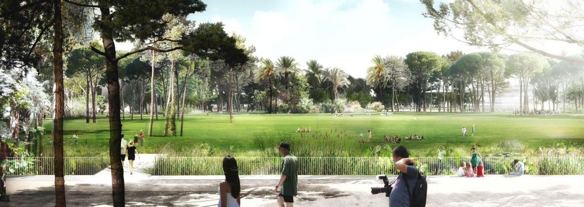 Recreación virtual de la Clariana de Glòries sin las puertas de madera en los accesos
